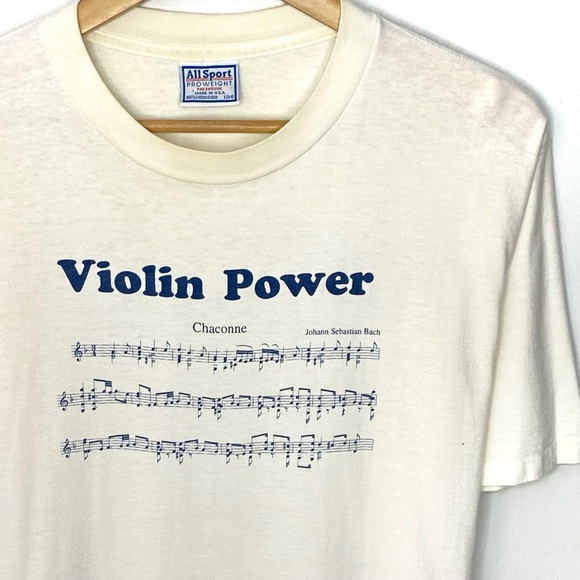 Vintage 80’s Violin Power Chaconne White Single Stitch T Shirt Made in USA Large - Picture 3 of 7